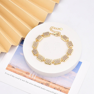 Brass Micro Pave Clear Cubic Zirconia Rectangle Link Chain Bracelets for Women ZIRC-T016-07G-1