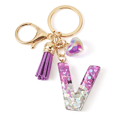 Alloy Resin Heart Keychains KEYC-TADJ0002-01G-V-1
