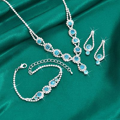 Teardrop Brass Rhinestone Necklaces & Link Bracelets & Stud Earring Sets FS-WGE0FD5-03-1