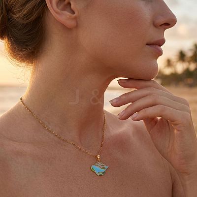 Ocean 304 Stainless Steel Enamel Whale Pendant Necklaces for Women WG3A0C9-01-1
