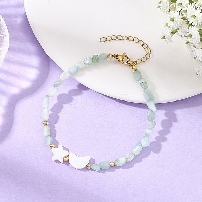 Moon Star Natural Shell and Nuggets Natural Glass Beaded Bracelets BJEW-JB14483-1