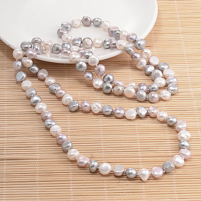Natural Pearl Nuggets Beaded Necklace NJEW-P126-B-01B-01-1