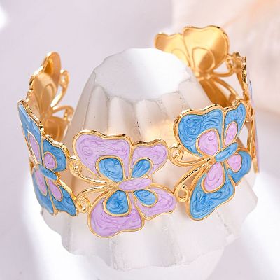 304 Stainless Steel Enamel Cuff Bangles for Women BJEW-P347-01G-B-1