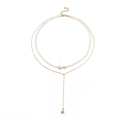 Brass Moon & Star Charms Double Layer Necklace NJEW-JN04142-1