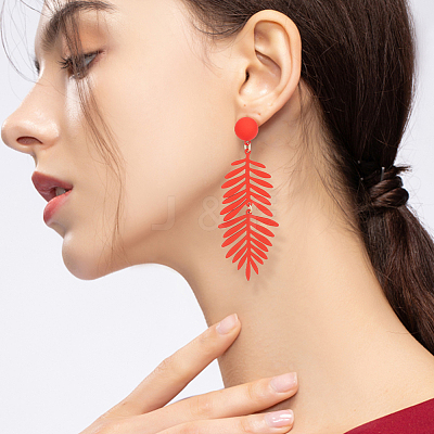 4 Pairs 4 Colors Alloy Leaf Dangle Stud Earrings with 925 Sterling Silver Pins EJEW-AN0002-61-1