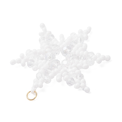 Glass Seed Beaded Snowflake Pendants PALLOY-MZ00890-02-1