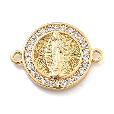 Rack Plating Brass Micro Pave Clear Cubic Zirconia Religion Virgin Mary Connector Charms KK-H449-61G-01-NR-1