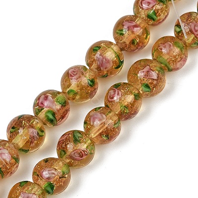Handmade Glod Sand Lampwork Beads Strands LAMP-B028-03D-10mm-1