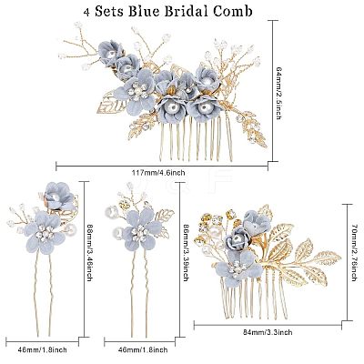 Bridal Alloy Rhinestone Hair Combs & Hair Forks Set PHAR-WH0015-06G-1
