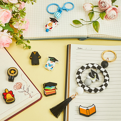 14Pcs 8 Styles Graduation Season Theme Silicone Focal Beads SIL-SC0002-18-1