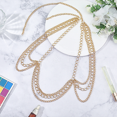 Aluminium Twisted Chain Multilayer Tassel Shoulder Body Chains for Women AJEW-WH0077-139G-1