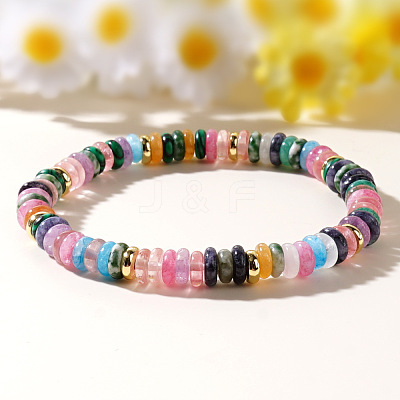 Natural Mixed Gemstone & Brass Beads Stretch Bracelets for Women RV1969-1-1