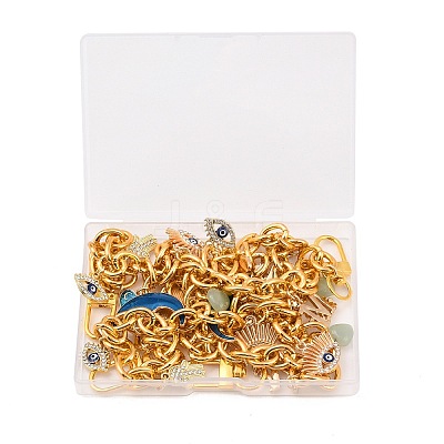 3Pcs Moon Eye Alloy Enamel with Rhinestone Charm Aluminum Cable Chain Bag Decorative Chains HJEW-NB00285-1