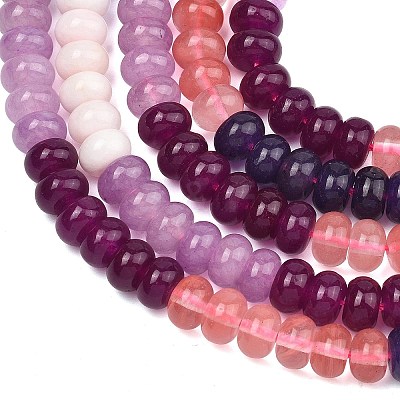 Gradient Color Cherry Quartz Glass and Dyed Natural White Jade Beads Strands G-NH0053-A14-01-1