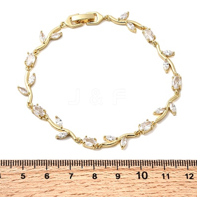 Leaf Brass Micro Pave Clear Cubic Zirconia Link Chain Bracelets BJEW-C130-02G-1