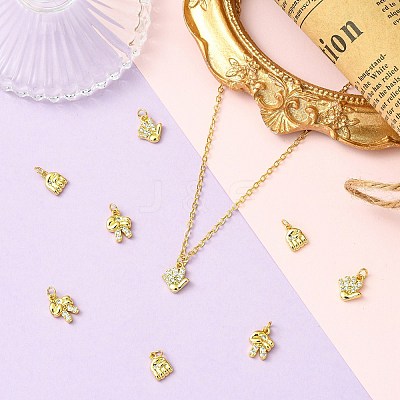 9Pcs 3 Style Brass Micro Pave Clear Cubic Zirconia Pendants KK-CJ0002-81-1