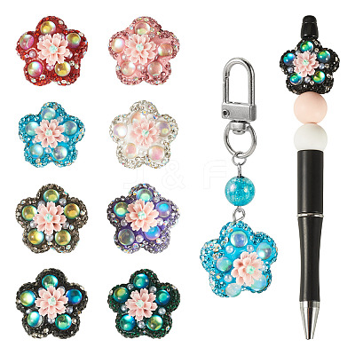 8Pcs 8 Colors Flower Shape Polymer Clay Rhinestone Beads CLAY-TA0002-02-1