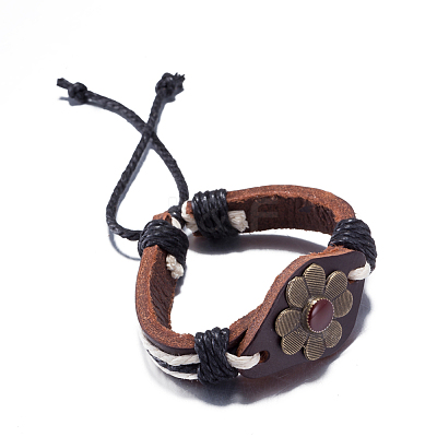 Adjustable Casual Unisex Flower Leather Bracelets BJEW-BB15621-1