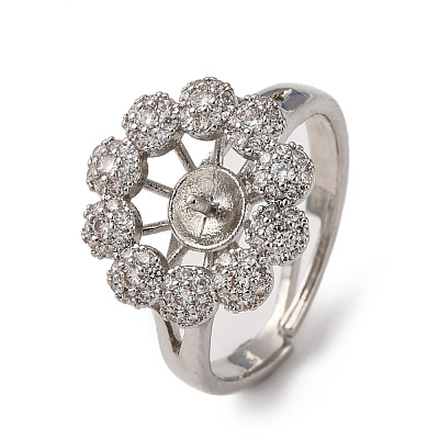 Flower Brass Micro Pave Clear Cubic Zirconia Cuff Ring Settings KK-D378-32P-1