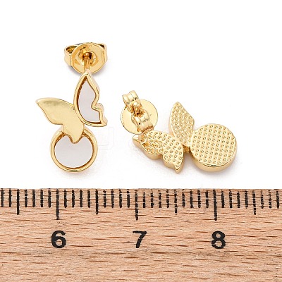 Butterfly Brass Shell Stud Earrings KK-D363-22G-1
