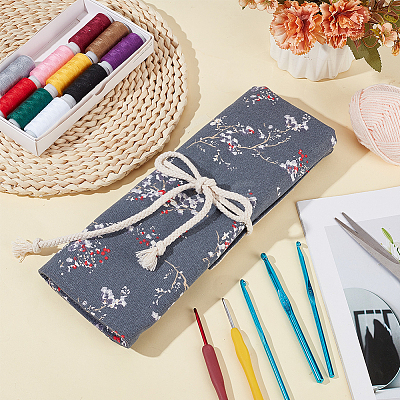 Flower Printed Polyester Cloth Knitting Tools Storage Roll Bags AJEW-WH20054-349B-1