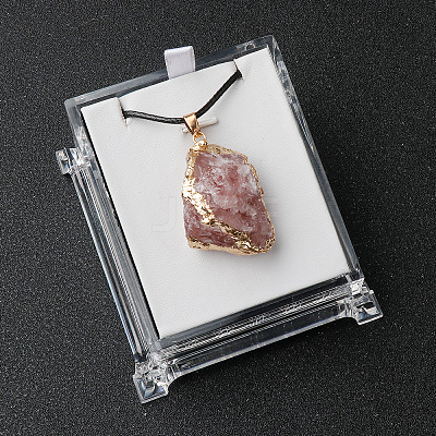 Electroplated Raw Natural Strawberry Quartz Neggets Pendant Black Wax Cord Necklaces FS-WG48460-05-1