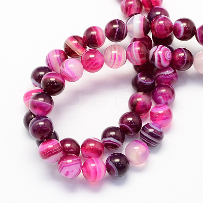 Round Natural Striped Agate/Banded Agate Stone Beads Strands G-S118-8mm-02-1