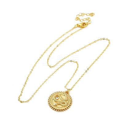 Brass Micro Pave Clear Cubic Zirconia Flat Round with Snake Pendant Necklaces NJEW-S438-02A-G-1