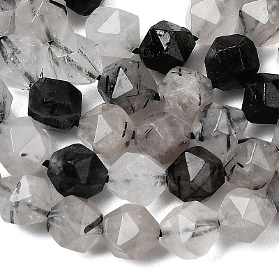 Natural Tourmalinated Quartz/Black Rutilated Quartz Beads Strands G-Z119-A15-01-1
