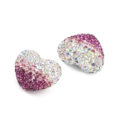 Gradient Color Heart Shaped Polymer Clay Rhinestone Beads CLAY-NH0002-03F-1