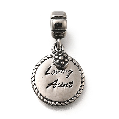 304 Stainless Steel Flat Round Loving Aunt European Dangle Charms STAS-L284-04AS-1