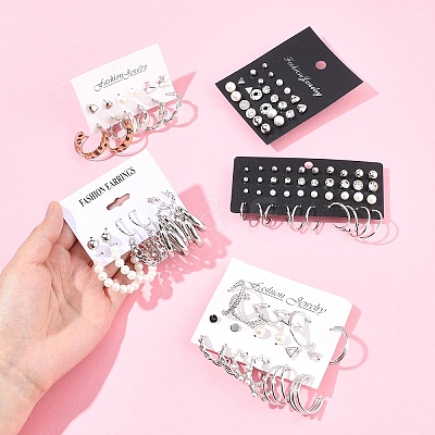 5 Sets 5 Colors Alloy Hoop Earring Sets EJEW-FS0001-23B-1