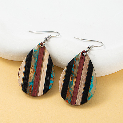 Bohemian Wood & Resin Dangle Earrings WG51BE2-02-1