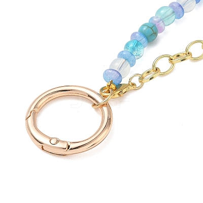 Alloy Sea Animals Charm Glass & Synthetic Turquoise Beaded Double Layer Brass Bag Decorative Chains HJEW-PH02289-1