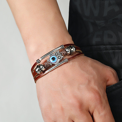 Owl with Evil Eye Link Multi-strand Bracelets ANIM-PW0003-031-1