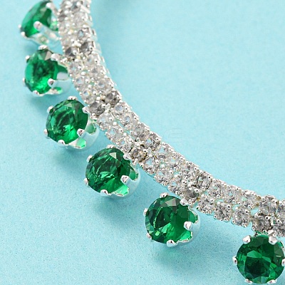 Green Cubic Zirconia Diamond Charm Bracelet with Rack Plating Brass Link Chains BJEW-Q771-03S-1