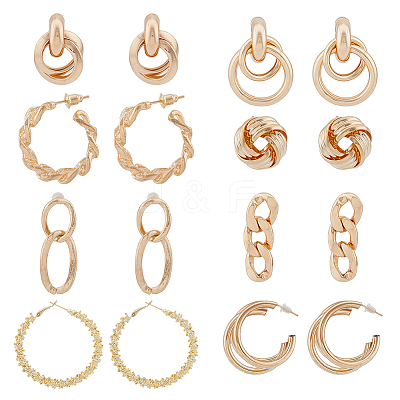 8 Pairs 8 Styles Twist Oval & Chains Shape & Round Alloy Stud Earrings EJEW-FI0001-47-1