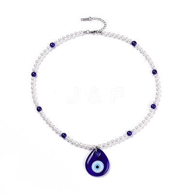 Lampwork Teardrop with Evil Eye Pendant Necklaces NJEW-JN03485-1