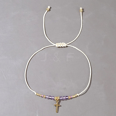 Natural Amethyst Braided Bead Bracelets KA2676-2-1