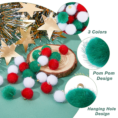 60Pcs 3 Colors Faux Mink Fur Covered Pendants DIY-FH0005-67-1