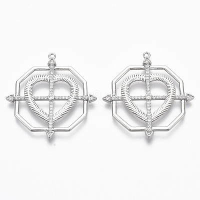 Brass Micro Pave Cubic Zirconia Pendants KK-R130-028P-NF-1