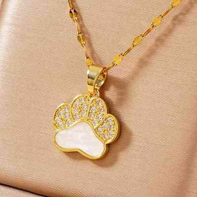 Fashionable Brass Micro Pave Clear Cubic Zirconia Bear Paw Print Pendant Necklaces for Women DN9774-2-1