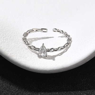 925 Sterling Silver Pave Cubic Zirconia Open Cuff Rings RJEW-R016-01P-01-1