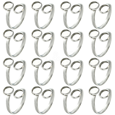 16Pcs 304 Stainless Steel Open Cuff Ring Findings STAS-BBC0008-18-1