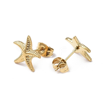 Ion Plating(IP) 304 Stainless Steel Starfish Stud Earrings for Women X-EJEW-I285-06G-1