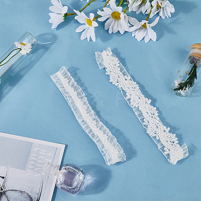 Flower Pattern Polyester Lace Elastic Bridal Garters AJEW-WH0470-01-1