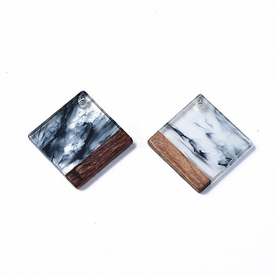Transparent Resin & Walnut Wood Pendants RESI-T035-31D-1