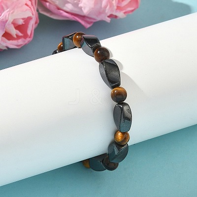Round Natural Tiger Eye Stretch Bracelets BJEW-G072-14-1