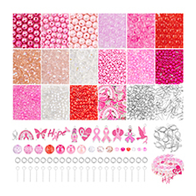 Breast Cancer Pink Awareness Themed DIY Beads & Pendants Jewelry Making Finding Kits DIY-PH0029-48B-1