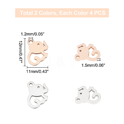 8Pcs 2 Colors 304 Stainless Steel Charms STAS-UN0028-65-1